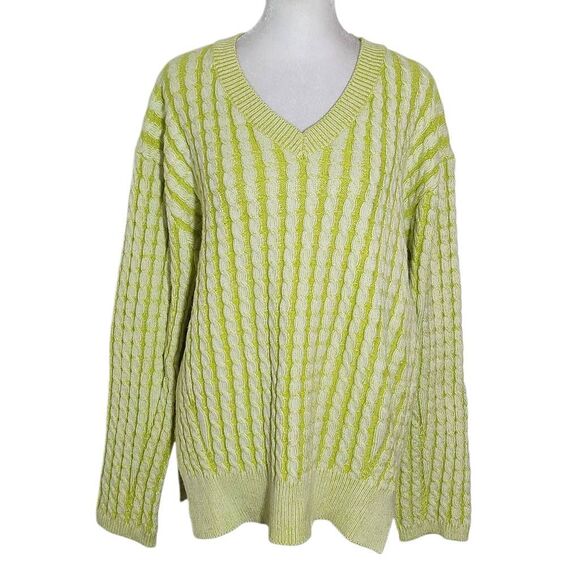 Lumiere Lime Green Cable Knit Sweater Size Large Bright Green Sweater - Picture 1 of 10